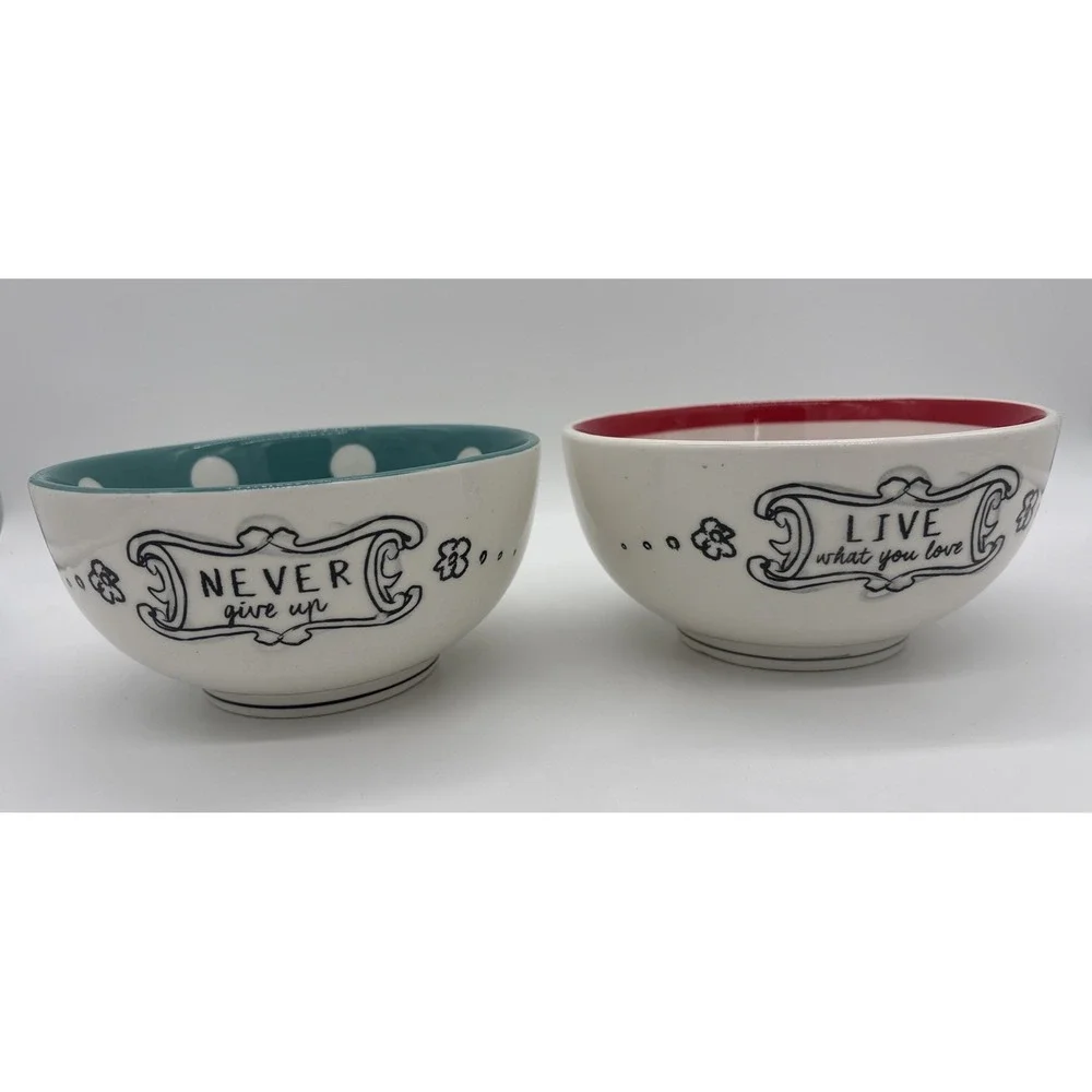Katie & Mandy Anthropologie Striped Bowl Live What You Love Never Give Up Cereal